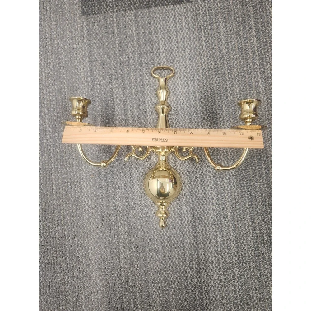 Vtg. Brass Two Arm Wall Sconce Candle Holder 12